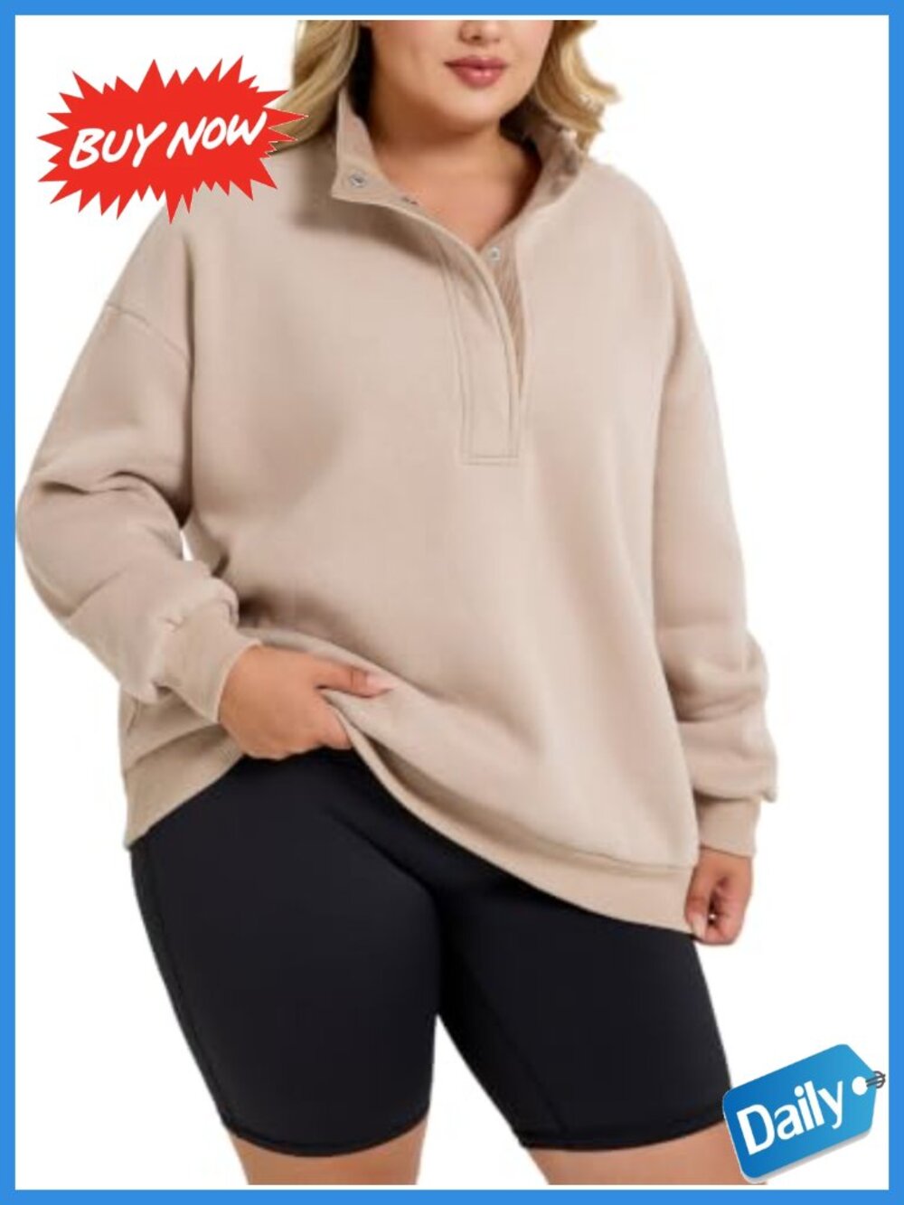 Plus Size Henley Sweatshirt Women Mock Neck Snap Pullover Fleece Lined